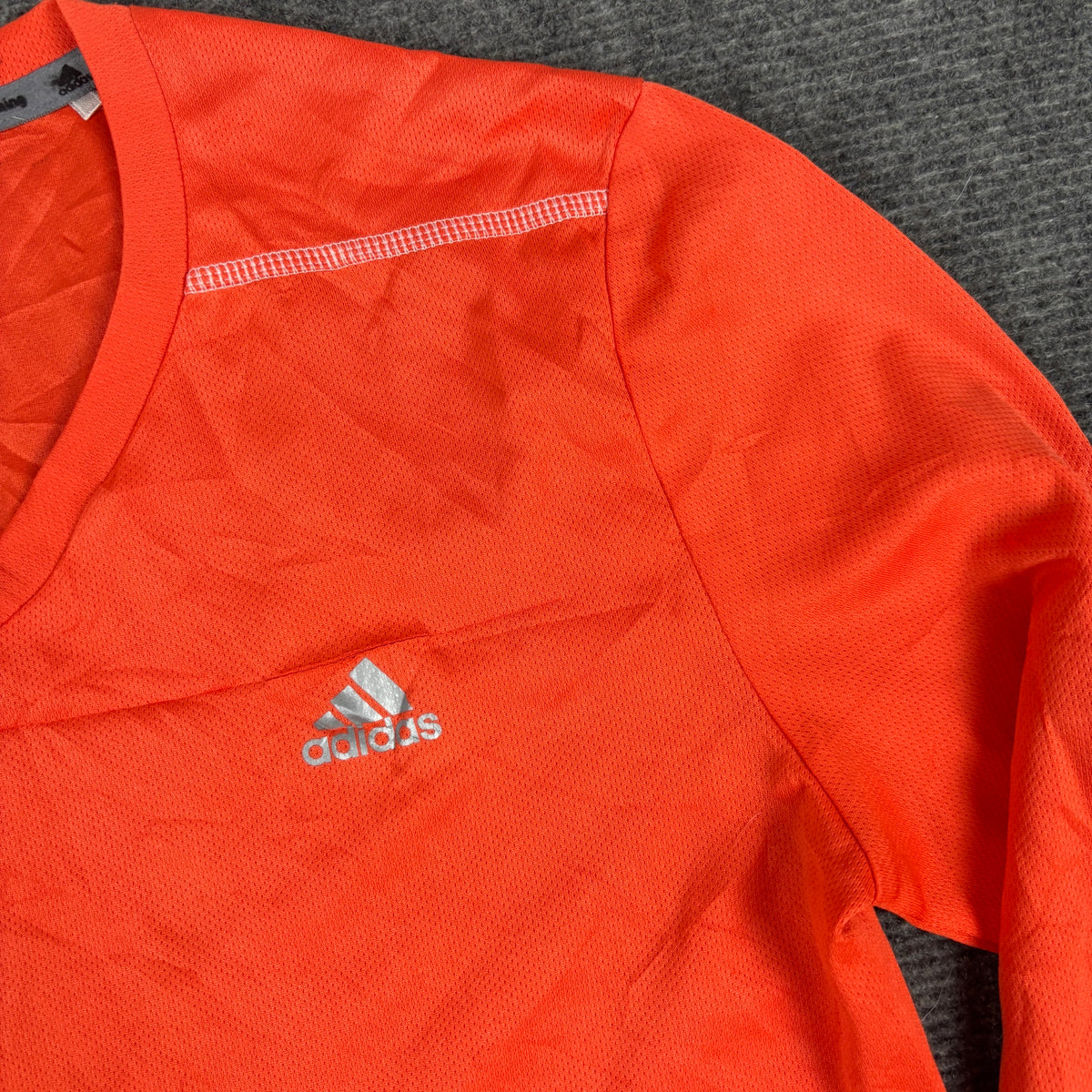 Adidas Running Climalite Long Sleeve Top Orange 3 Stripe Fitted photo 4