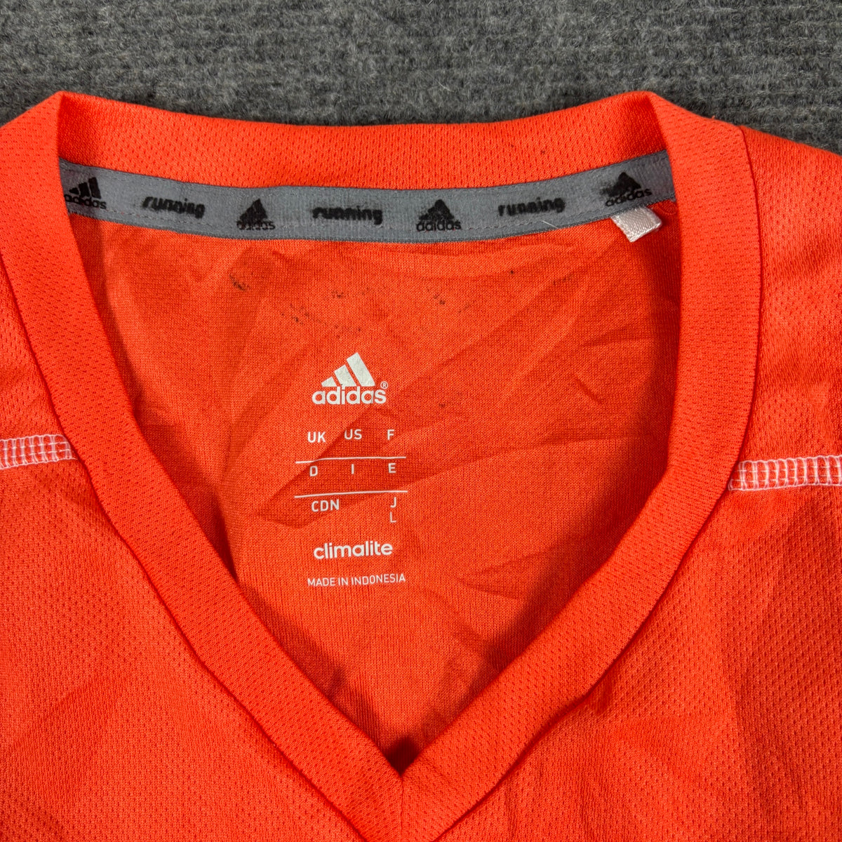 Adidas Running Climalite Long Sleeve Top Orange 3 Stripe Fitted photo 7