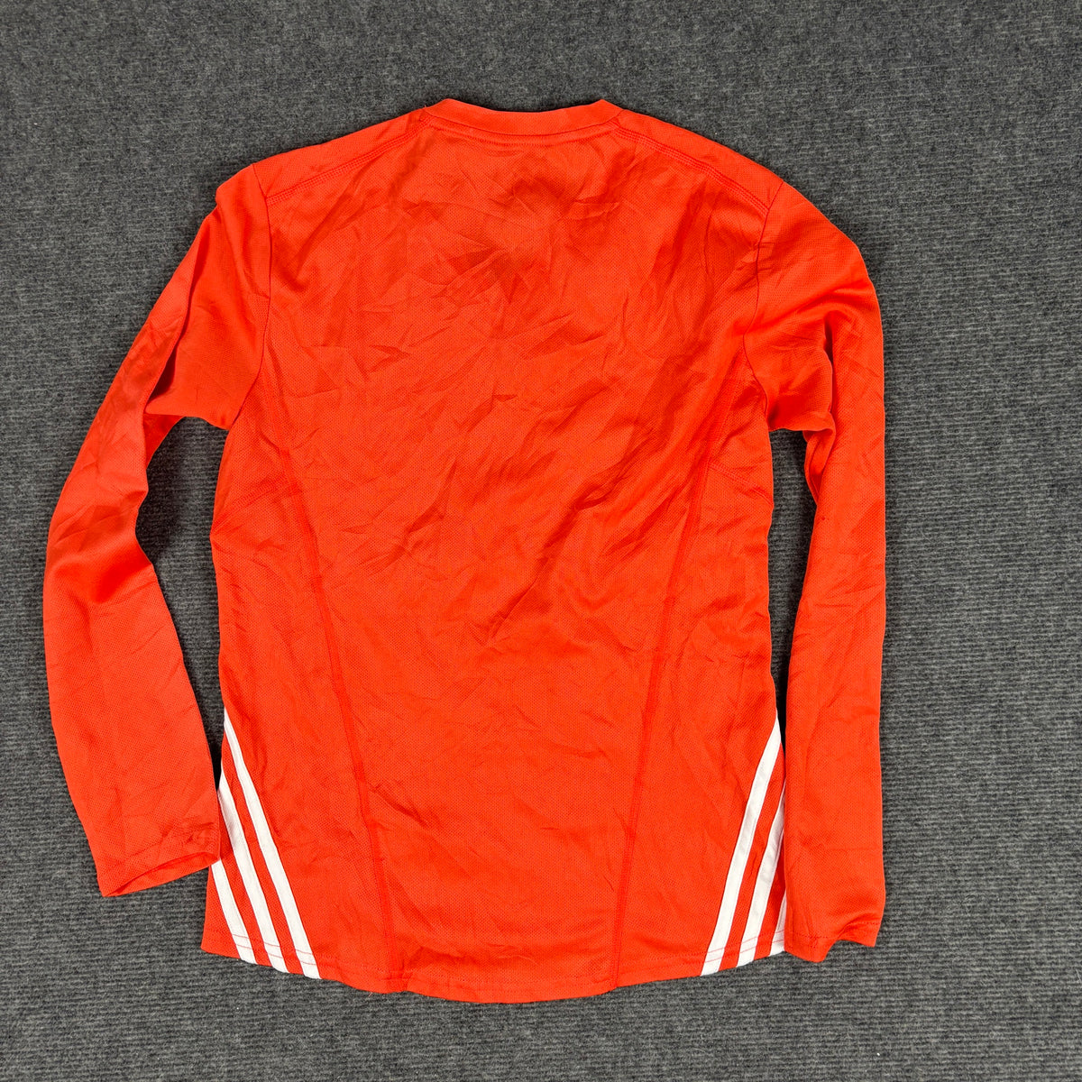 Adidas Running Climalite Long Sleeve Top Orange 3 Stripe Fitted photo 3