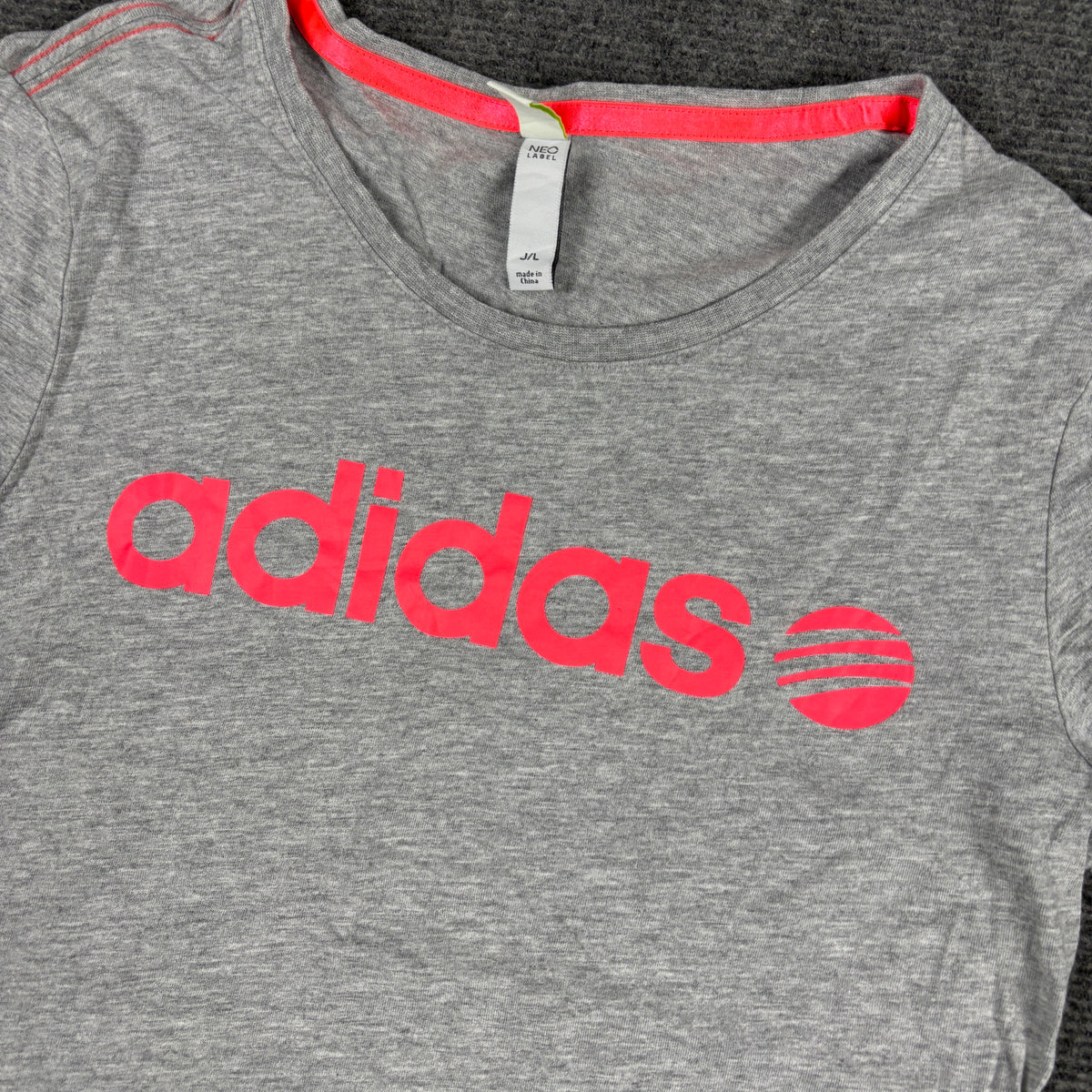 Y2K Adidas Neo Logo Baby Tee Grey Neon Pink Petite photo 3