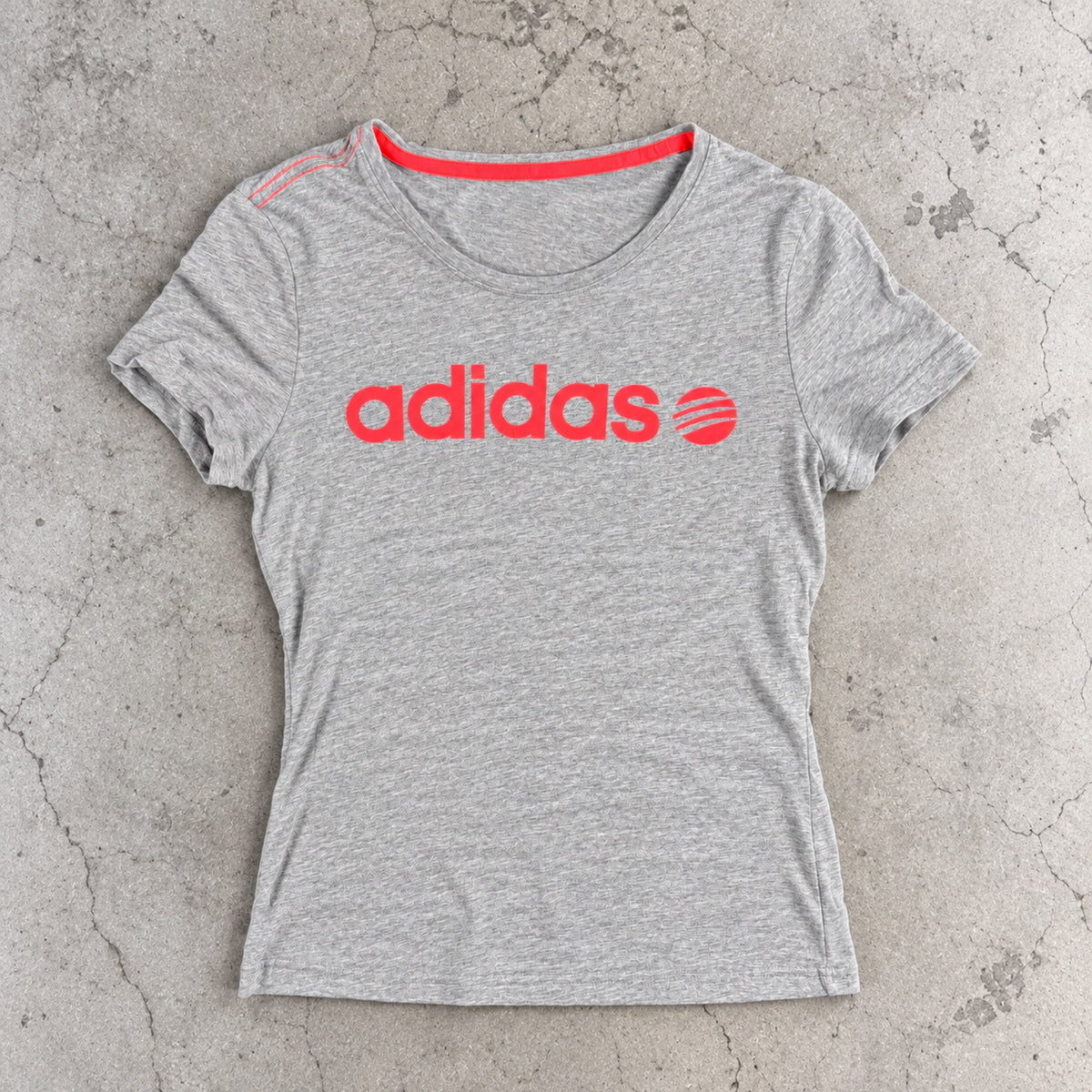 Y2K Adidas Neo Logo Baby Tee Grey Neon Pink Petite photo 2
