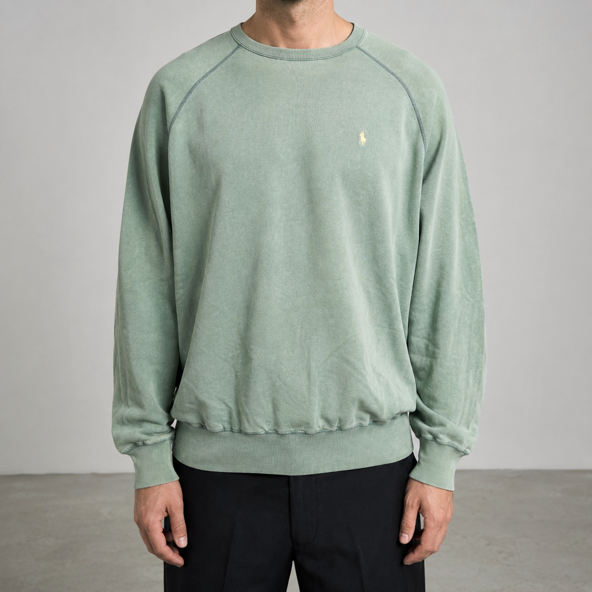 Vintage 90's Ralph Lauren Jumper Men's XL Green Faded Yellow Small Pony Boxy Crew Neck