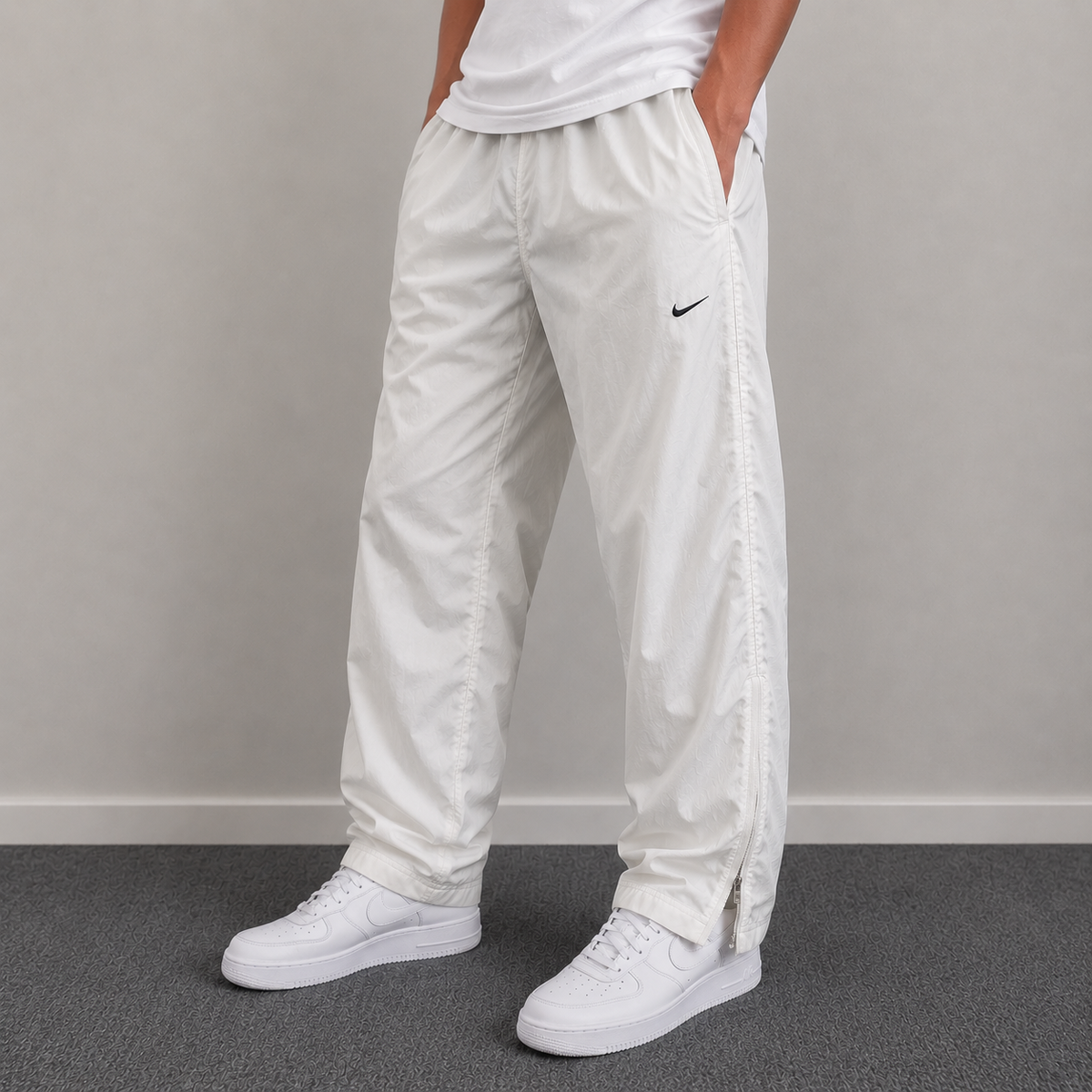 Vintage Y2K Nike Court Track Pants Men's M White Black Swoosh FITdry Joggers