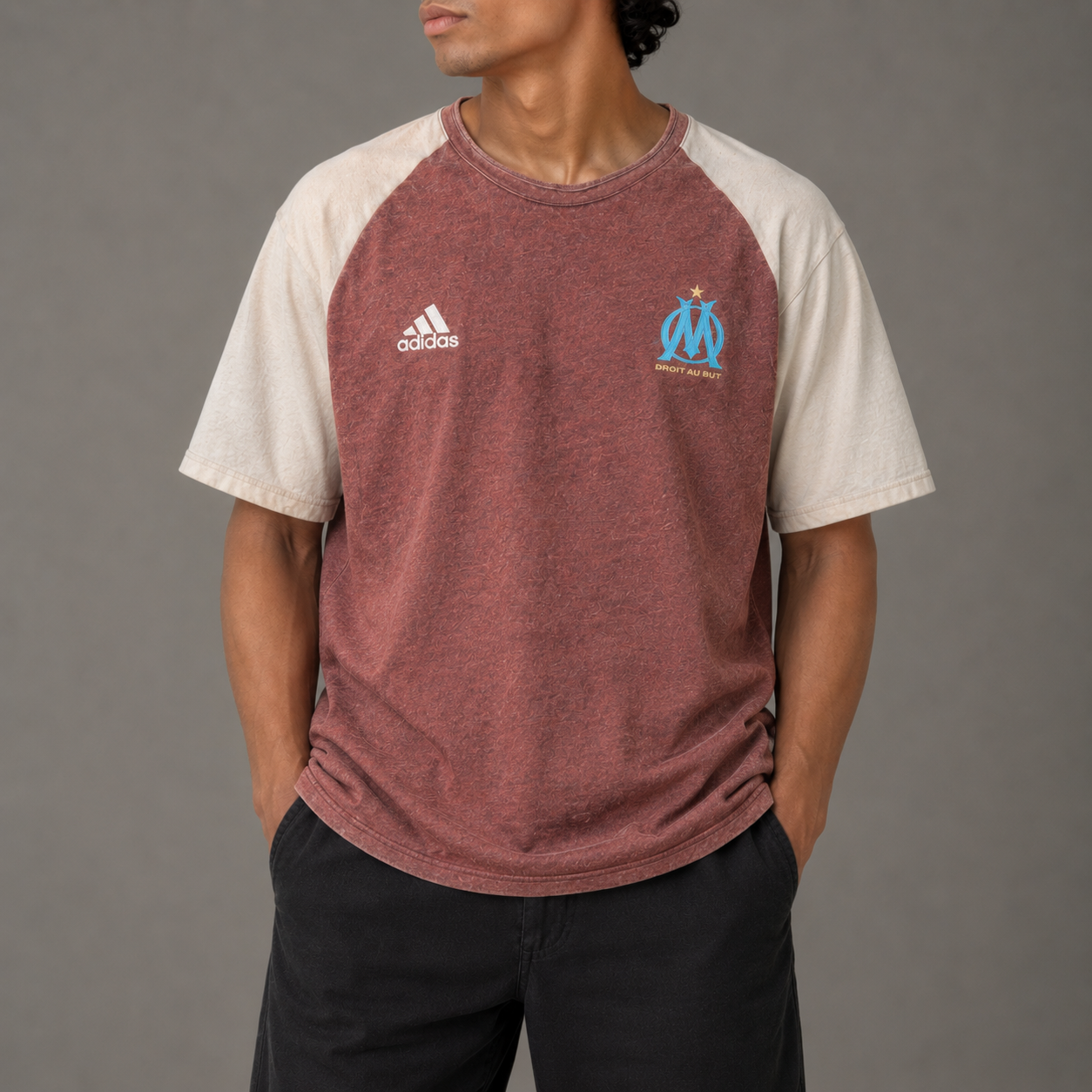 Vintage Y2K Adidas Olympique Marseille T-shirt Men’s XL Brown White Chest Badges