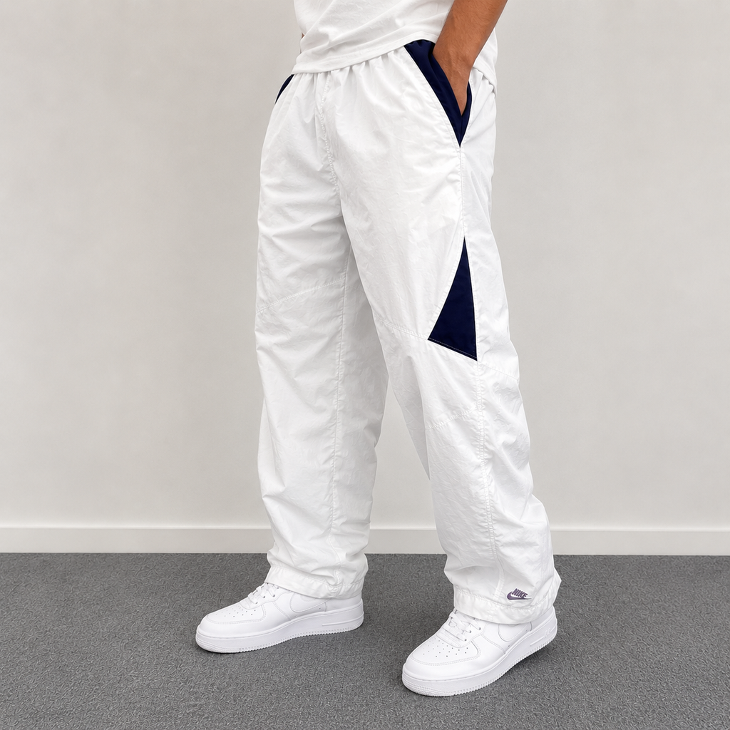 Vintage Y2K Nike Track Pants Men's XL White Blue Panels Purple Ankle Swoosh Joggers