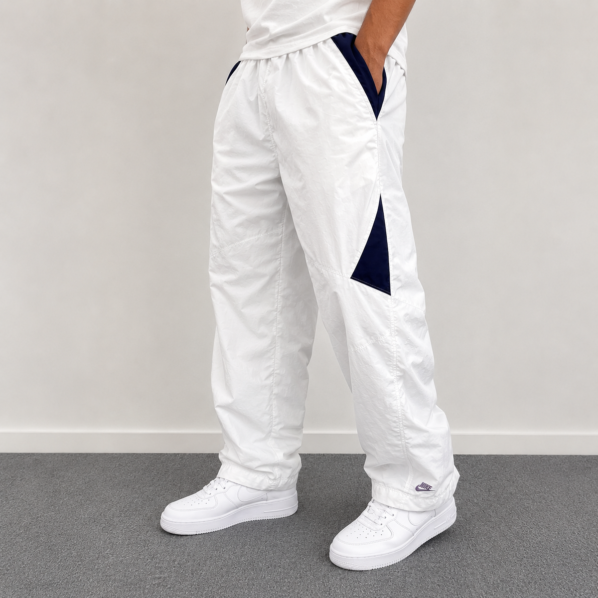 Vintage Y2K Nike Track Pants Men's XL White Blue Panels Purple Ankle Swoosh Joggers