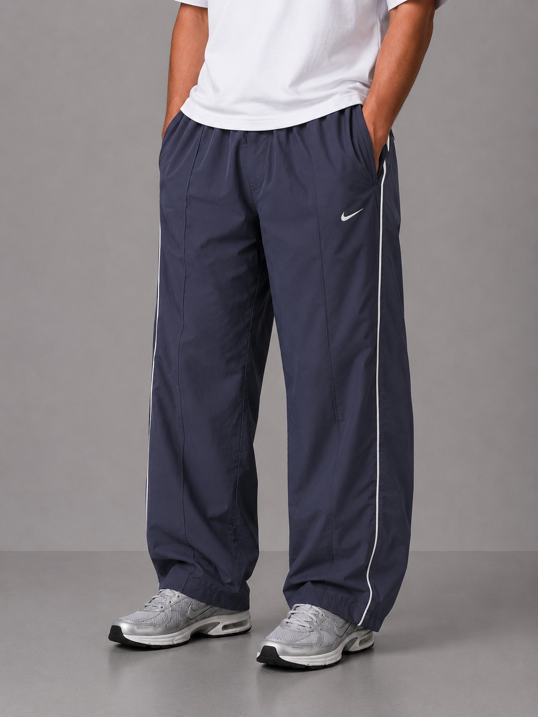 Vintage Y2K Nike Track Pants Men's XXL Navy Blue Double White Piping Swoosh Joggers