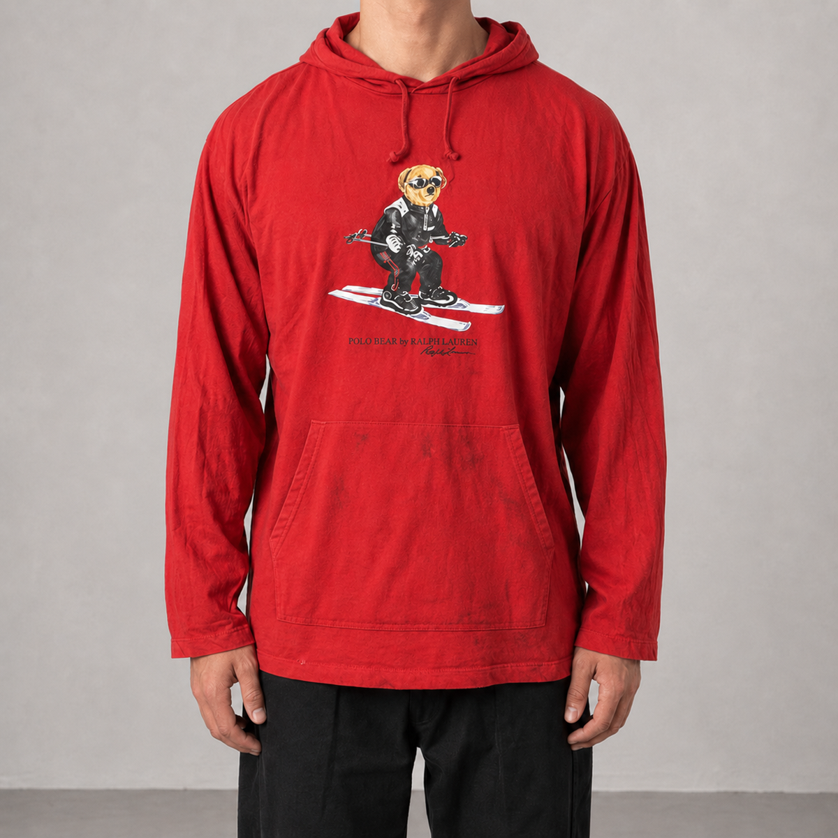Ralph Lauren Hoodie Men's XL Red Skiing Polo Bear Light Jumper