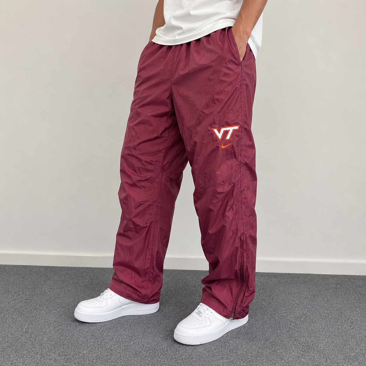 Vintage Y2K Nike Track Pants Men's M Maroon Red Orange Swoosh Piping Joggers