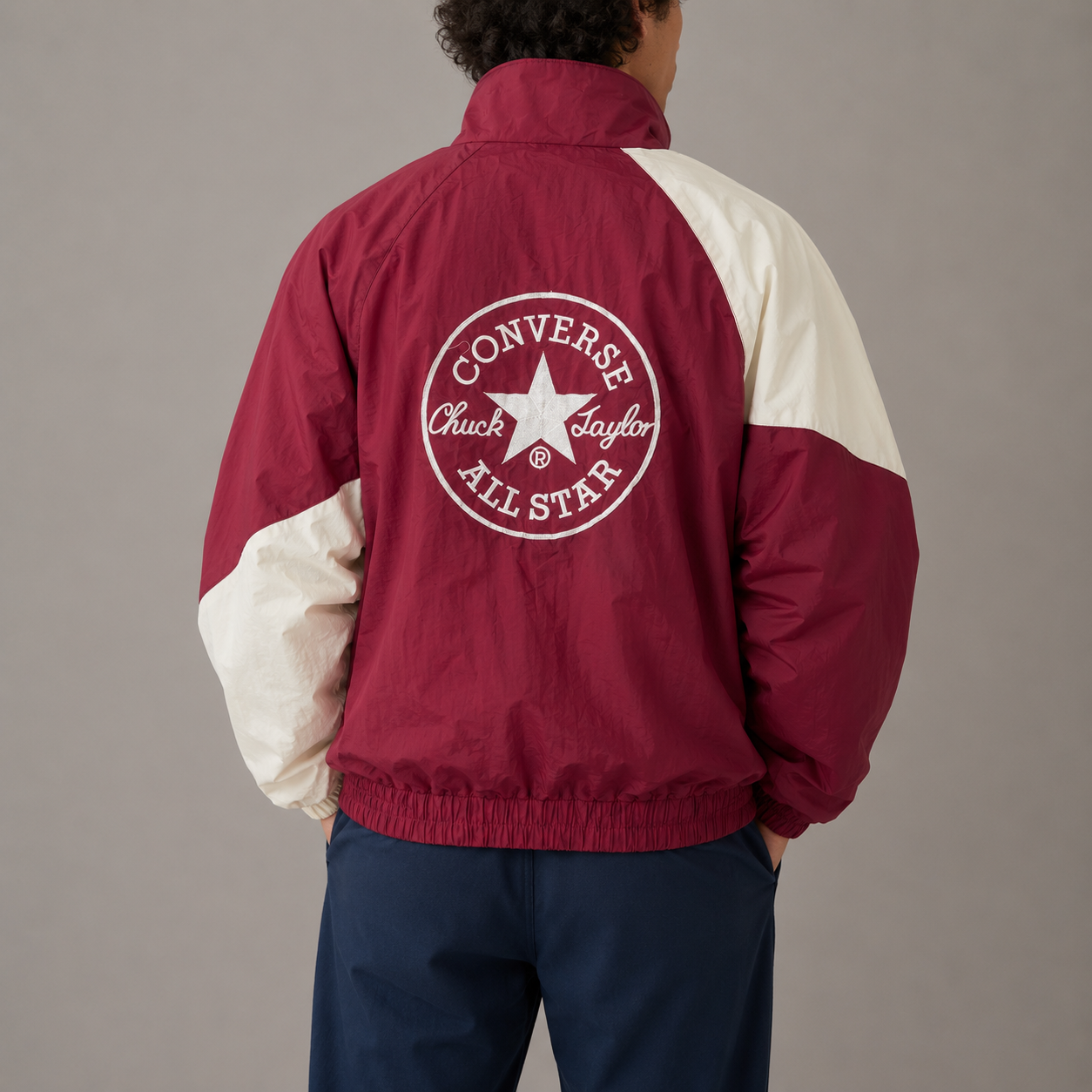 Vintage 90s Converse Chuck Taylor Jacket Men's L Maroon Red White Boxy Windbreker