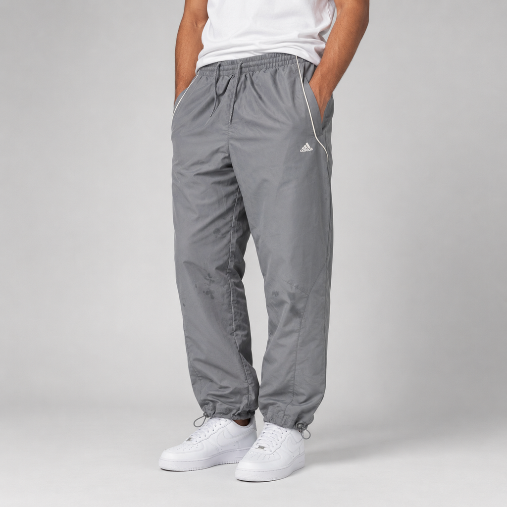 Vintage Y2K Adidas Track Pants Men's L Grey White Piping Bungee Tabs Joggers Wide Leg