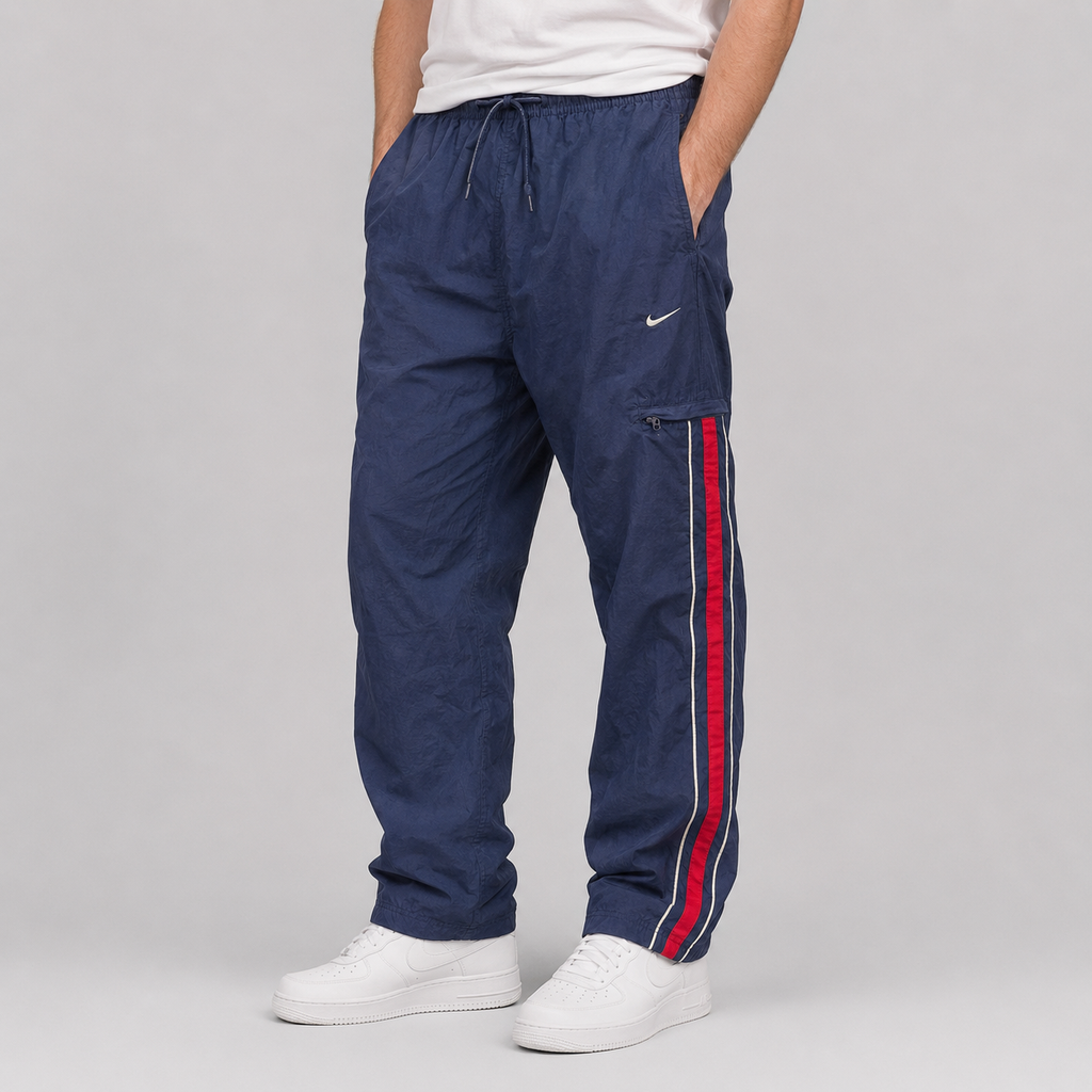 Vintage Y2K Nike Cargo Track Pants Size L Navy Red Detail Wide Leg