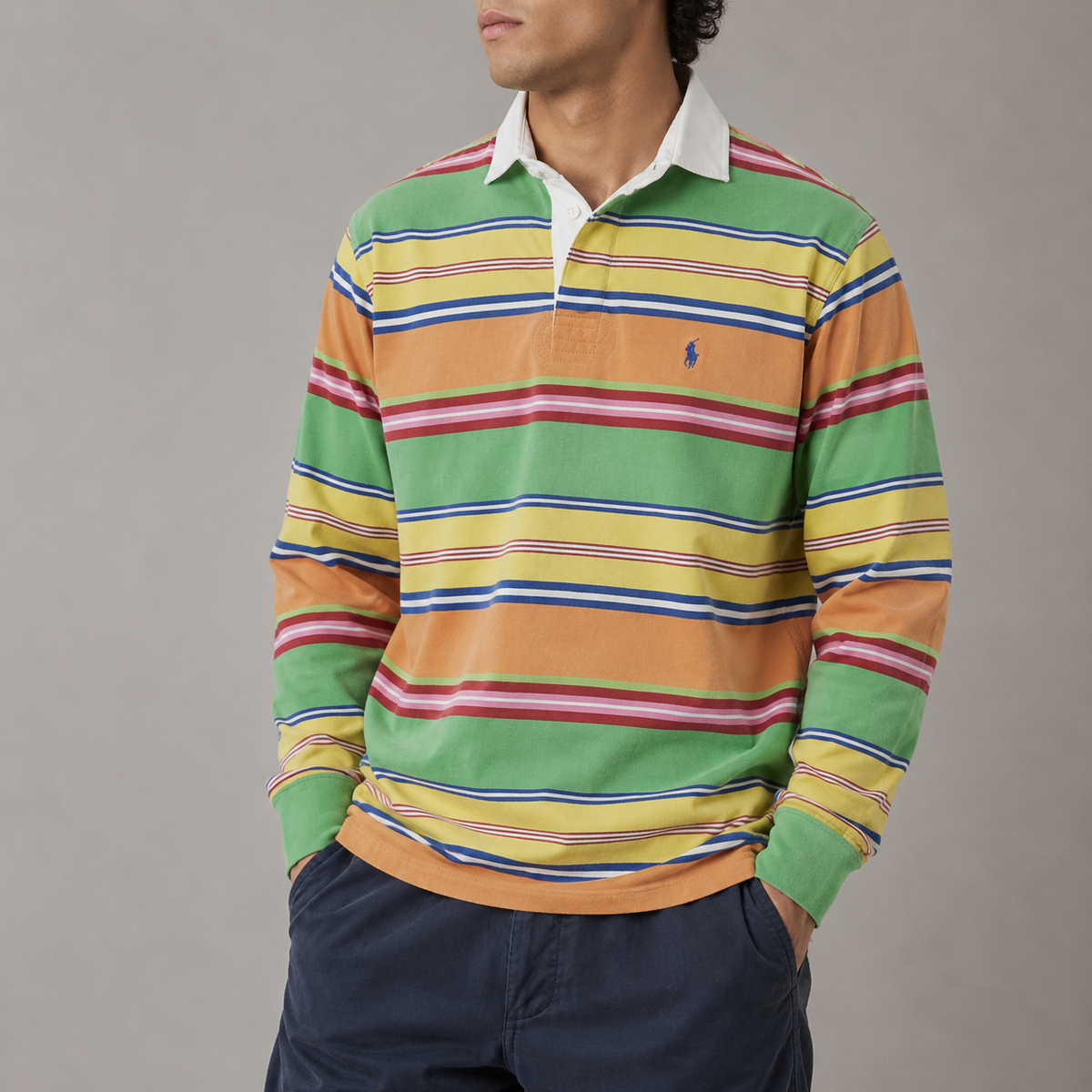 Vintage 90's Ralph Lauren Rugby Polo Men's M Multicolour Striped Small Pony Jersey