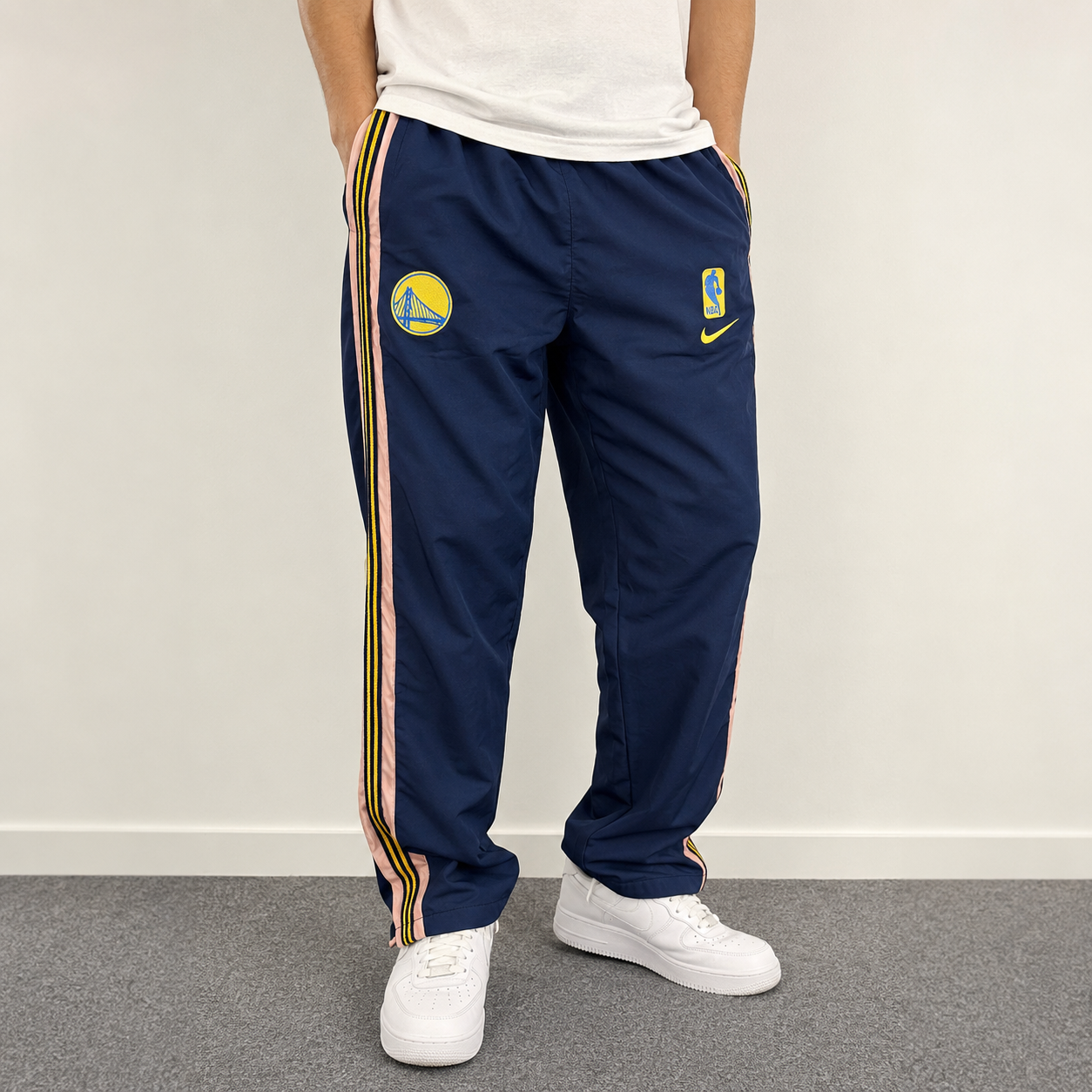 Nike Basketball Track Pants Men's S Navy Golden State NBA Embroidered Logos