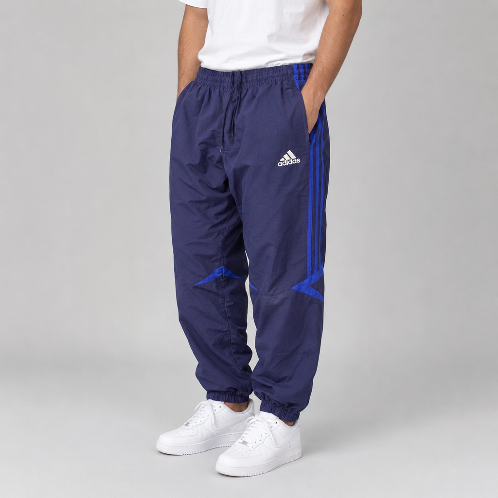 Vintage Y2K Adidas Track Pants Men's L Blue Hip Logo 3 Stripe Joggers Tapered