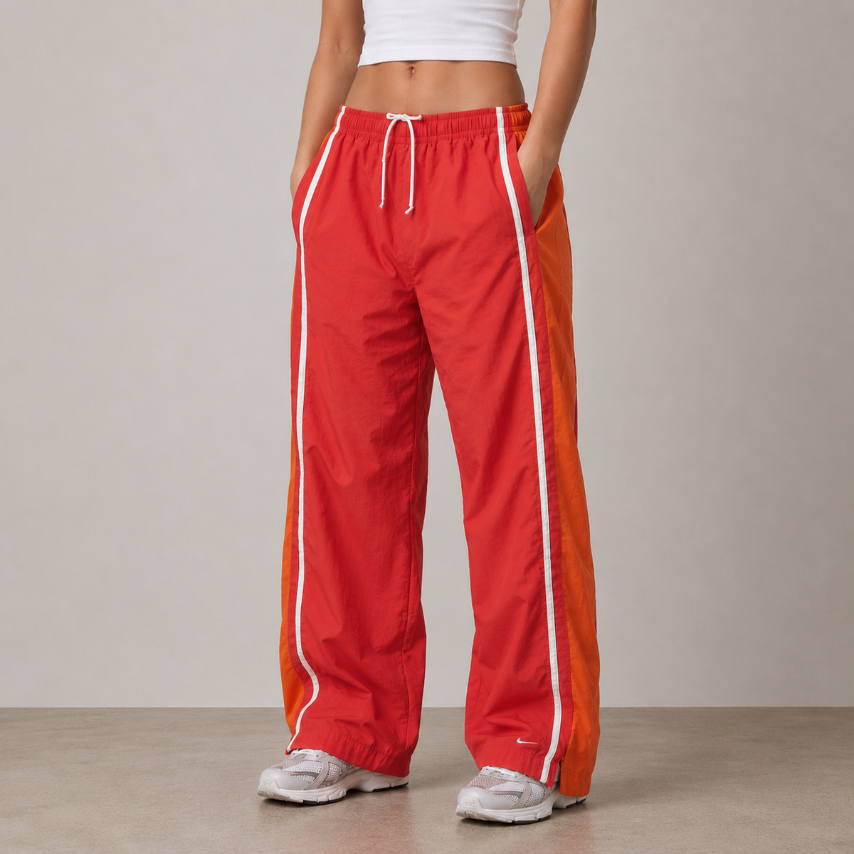 Vintage Y2K Nike Track Pants Women's M Red Yellow Piping Ankle Swoosh Rare