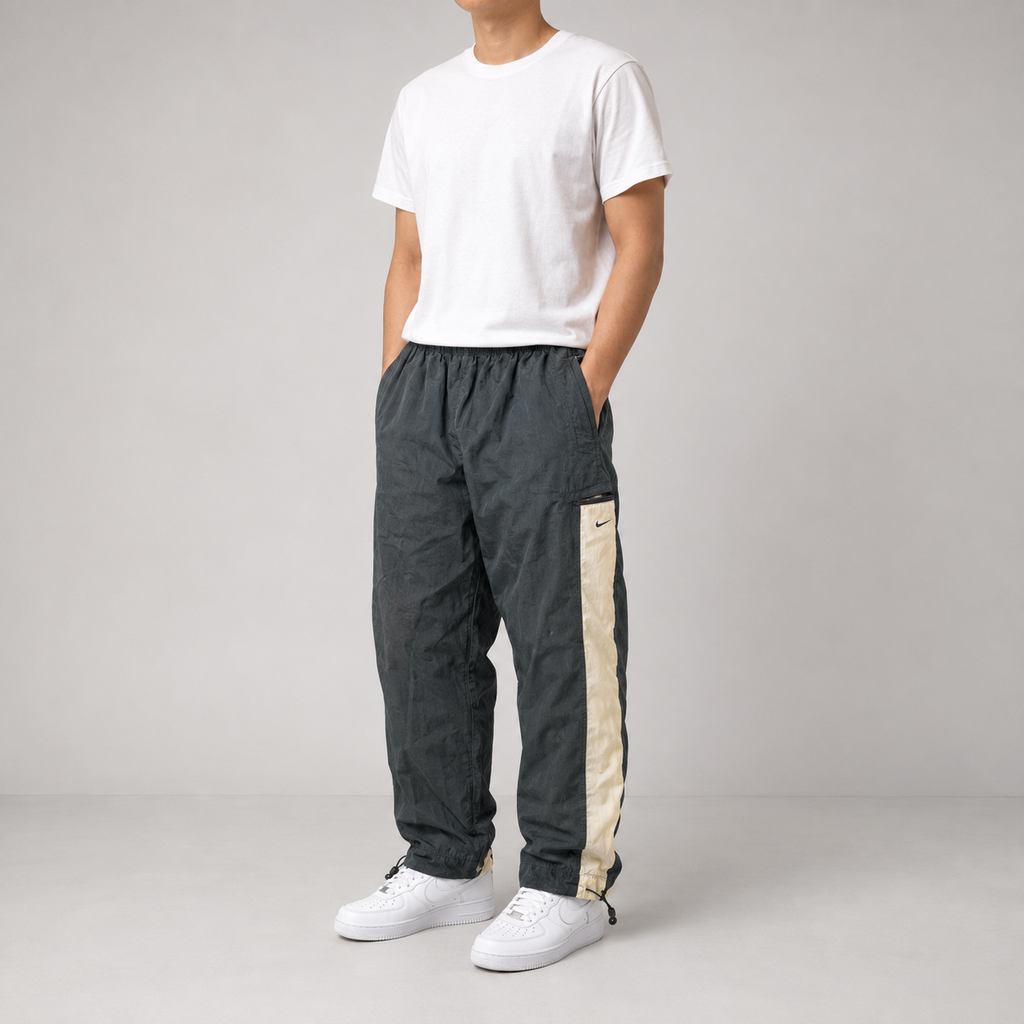 Vintage Y2K Nike Cargo Track Pants Size M Black Grey Cream Bungee Tabs Wide Leg