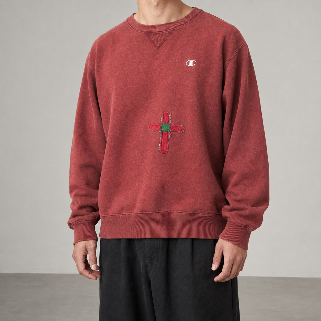 Vintage Men's 90's Champion Jumper Men's M Red Mini Logo w Cross Crew Neck