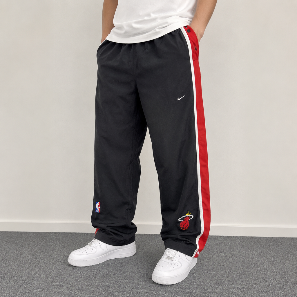 Vintage 90's Nike Miami Heat NBA Tear Away Track Pants Men's L Black Red Joggers NBA