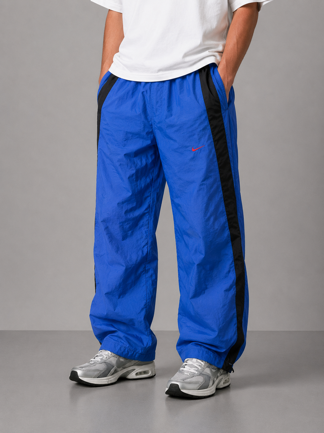 Vintage Y2K Nike Track Pants Men's M Blue Black Red Swoosh Baggy Joggers