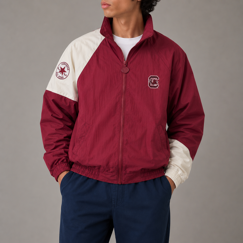 Vintage 90s Converse Chuck Taylor Jacket Men's L Maroon Red White Boxy Windbreker
