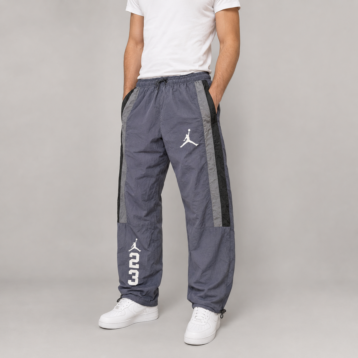 Nike Jordan Track Pants S Black Grey Panels 23 Detail Jumpman w Bungee Tabs