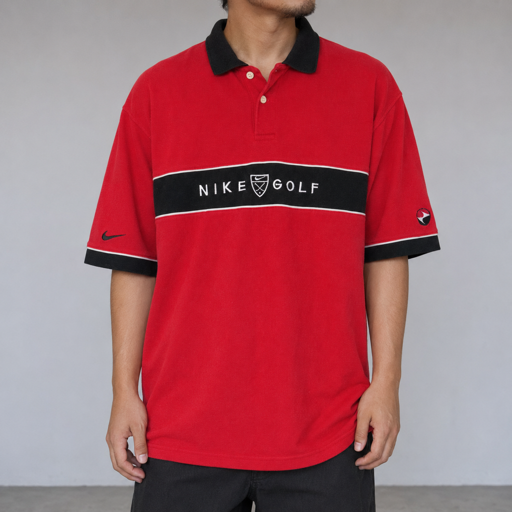 Vintage Nike Golf Yin Yang Swoosh Polo Shirt Men's M Red Black