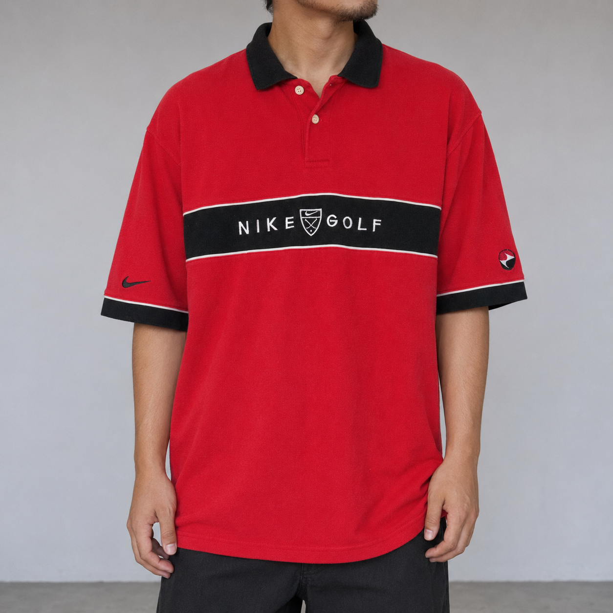 Vintage Nike Golf Yin Yang Swoosh Polo Shirt Men's M Red Black