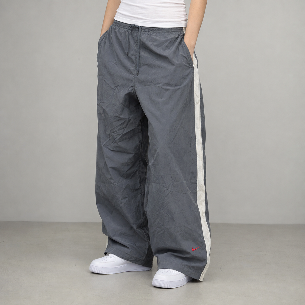 Vintage Y2K Nike Trackpants Women's XL Grey Red Ankle Swoosh Baggy Leg