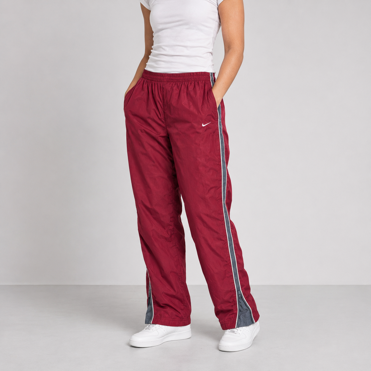 Vintage Y2K Nike Track Pants Size S Burgundy Navy Detail Classic Nylon Windbreaker