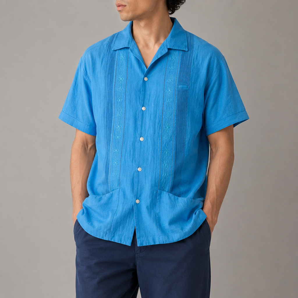 Vintage Cuban Shirt Men's Large Embroidered Pattern 2 Pocket Golf Fit