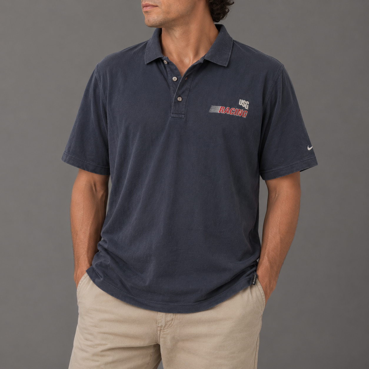 Vintage 90's Nike Golf Polo Men's XL Navy USG Racing Logo Dri-Fit Shirt Collared