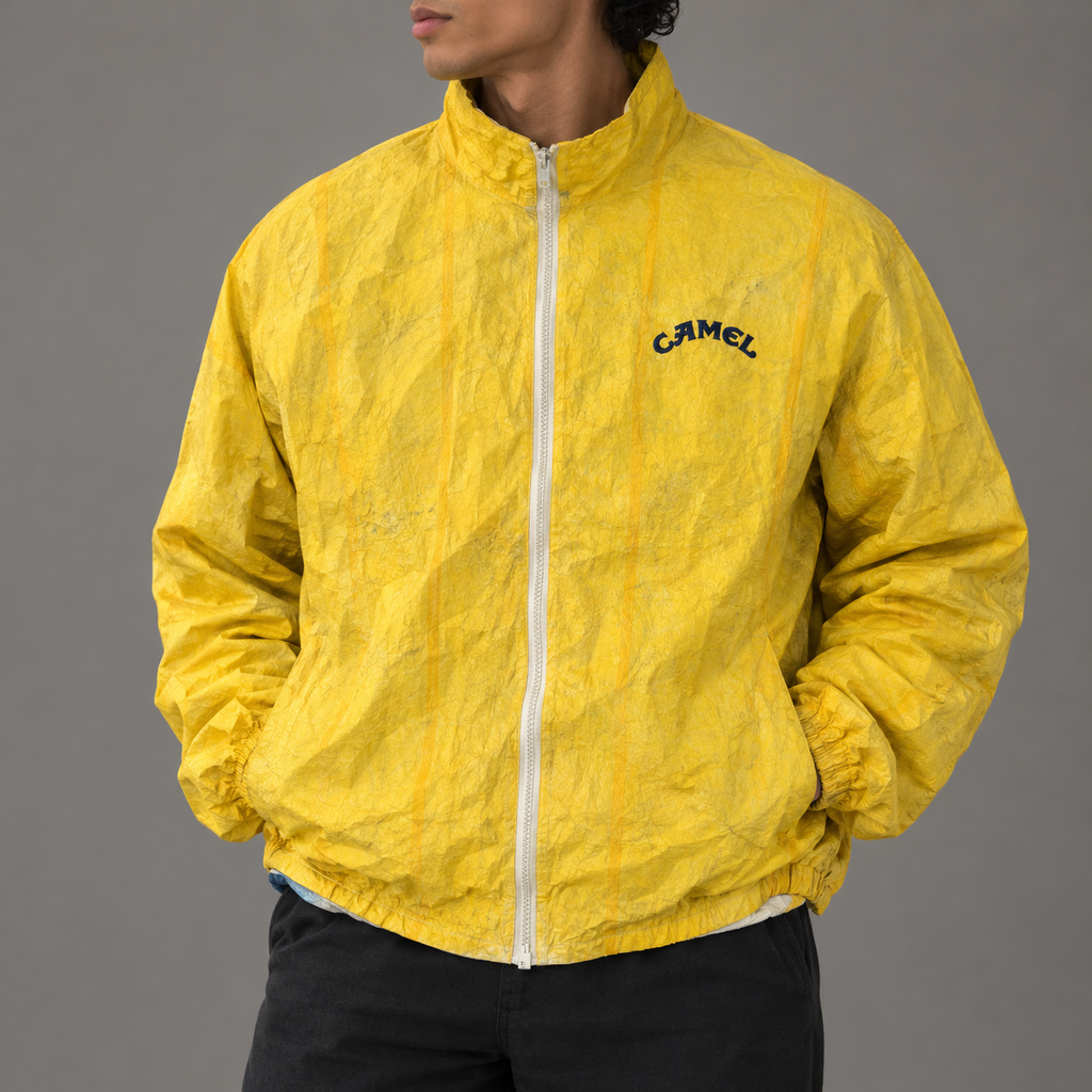 Vintage 90s Joe Camel Tyvek Jacket Size XL Yellow Windbreaker