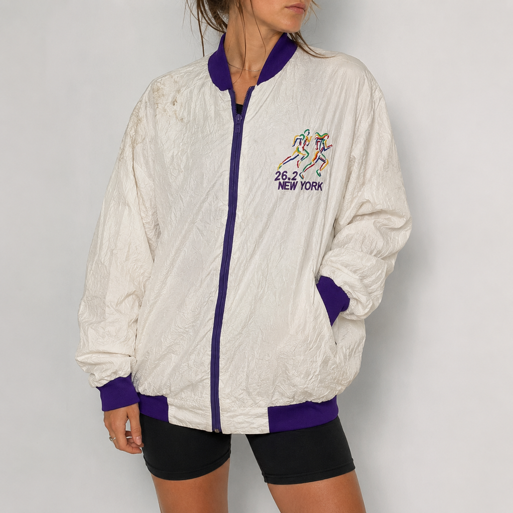 Vintage New York Marathon Jacket Women's L White Tyvek Windbreaker