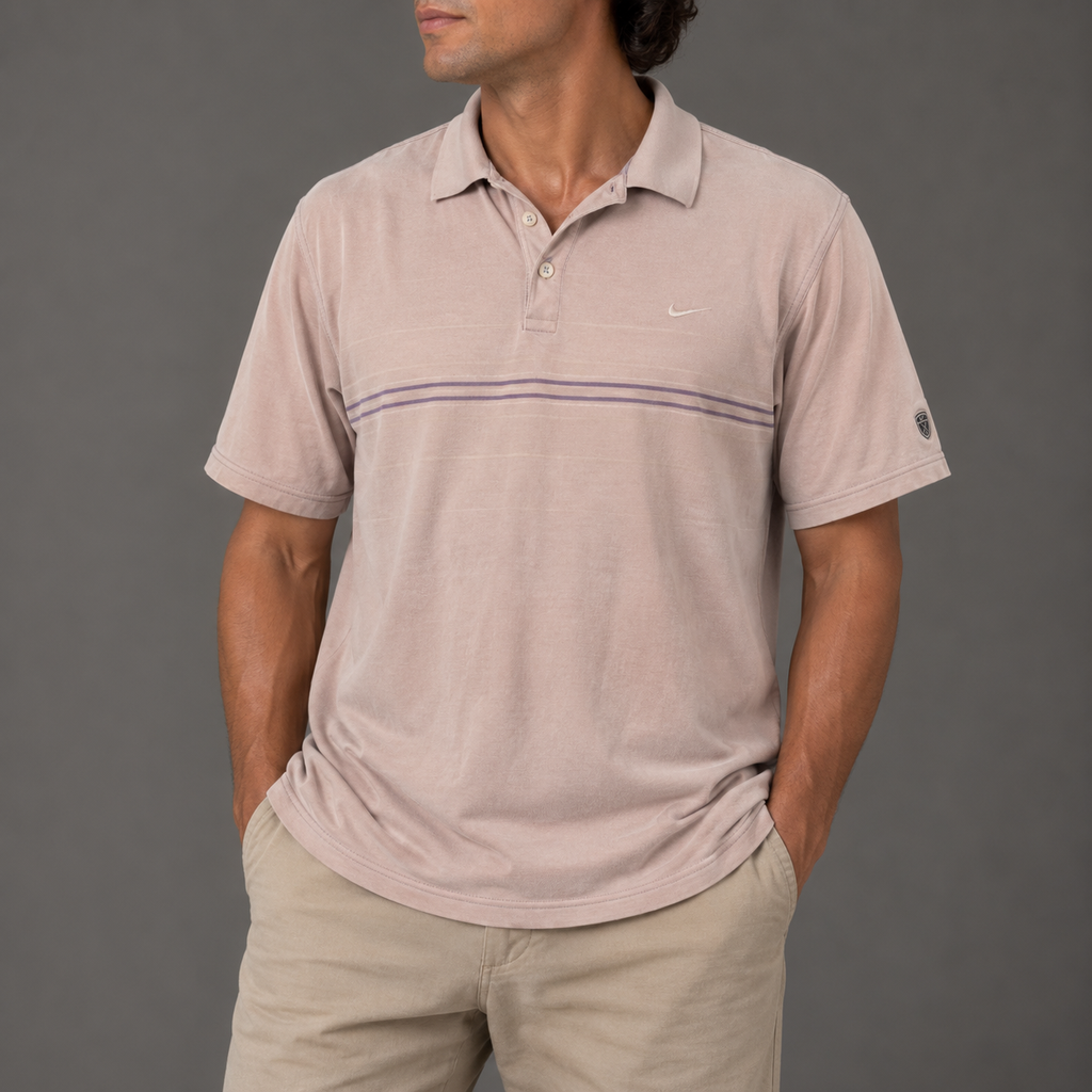 Vintage Y2K Nike Golf Polo Men's L Pink Grey Purple Stripe Swoosh T-shirt Collared