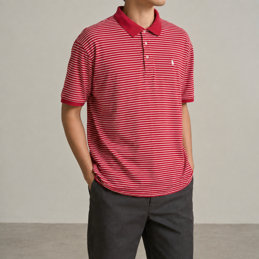 Vintage Polo Golf Polo Shirt Men's Large Red White Stripe Small Pony