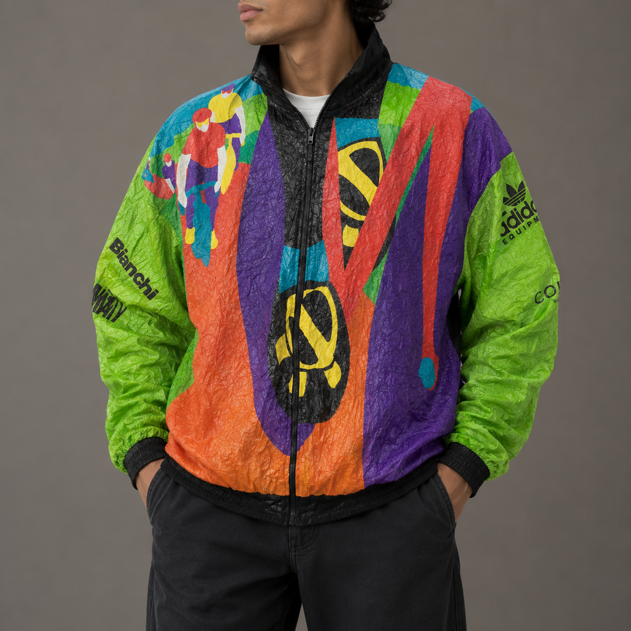 Vintage 90s STP Cycling Race Jacket Men's L Multicolour Tyvek Windbreaker