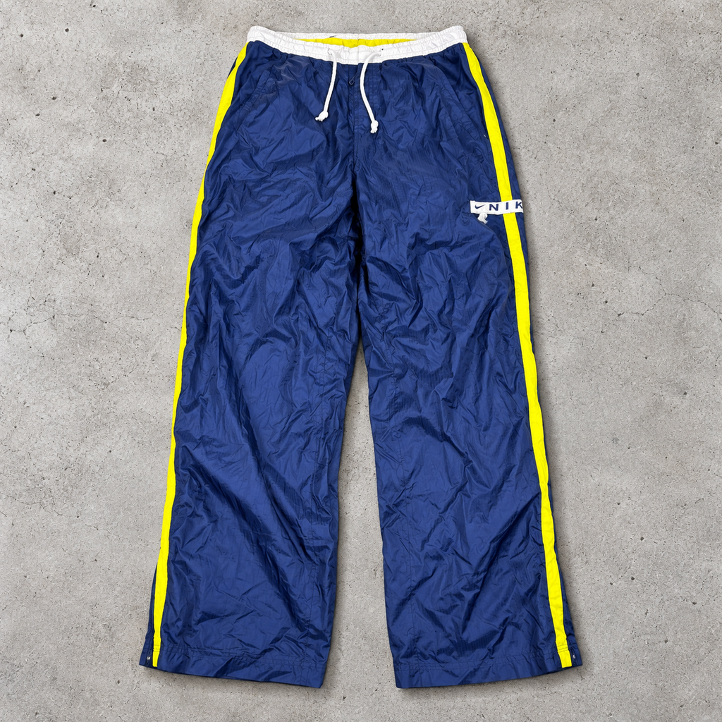 Vintage Y2K Nike Cargo Track Pants Women's S Navy Yellow Piping Spell Out
