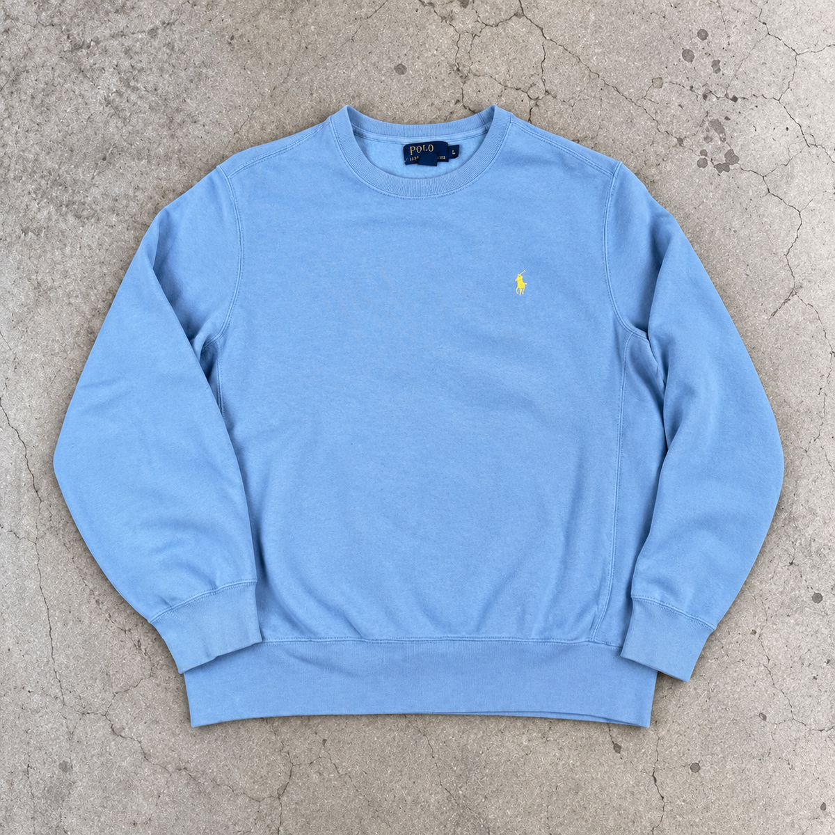 Vintage 90's Ralph Lauren Jumper Men's L Blue Yellow Small Pony Sweatshirt Crew Neck