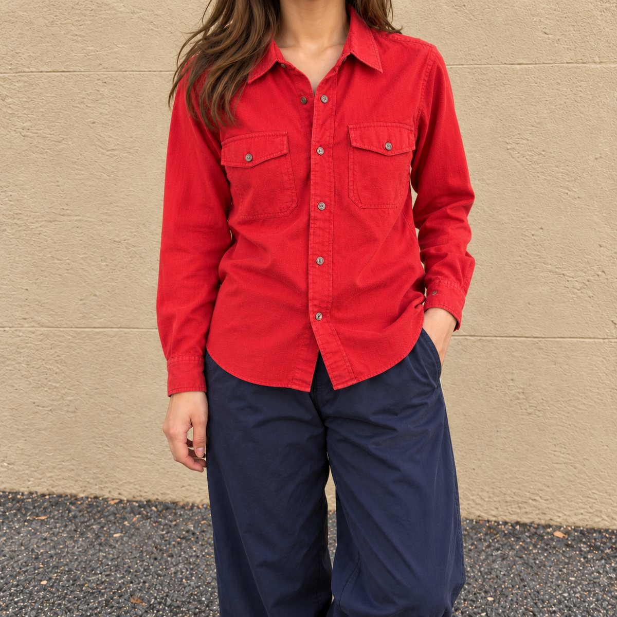 Vintage 90s Ralph Lauren Polo Sport Shirt Women’s Size M Red Button Up Front Pockets