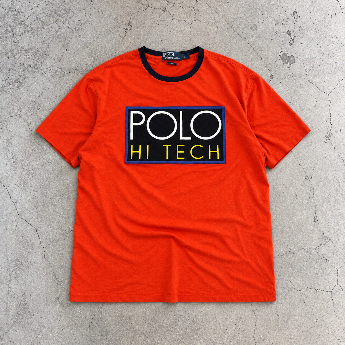 Vintage 90's Polo Ralph Lauren T-shirt Men's M Orange High Tech Single Stitch Ringer Round Neck