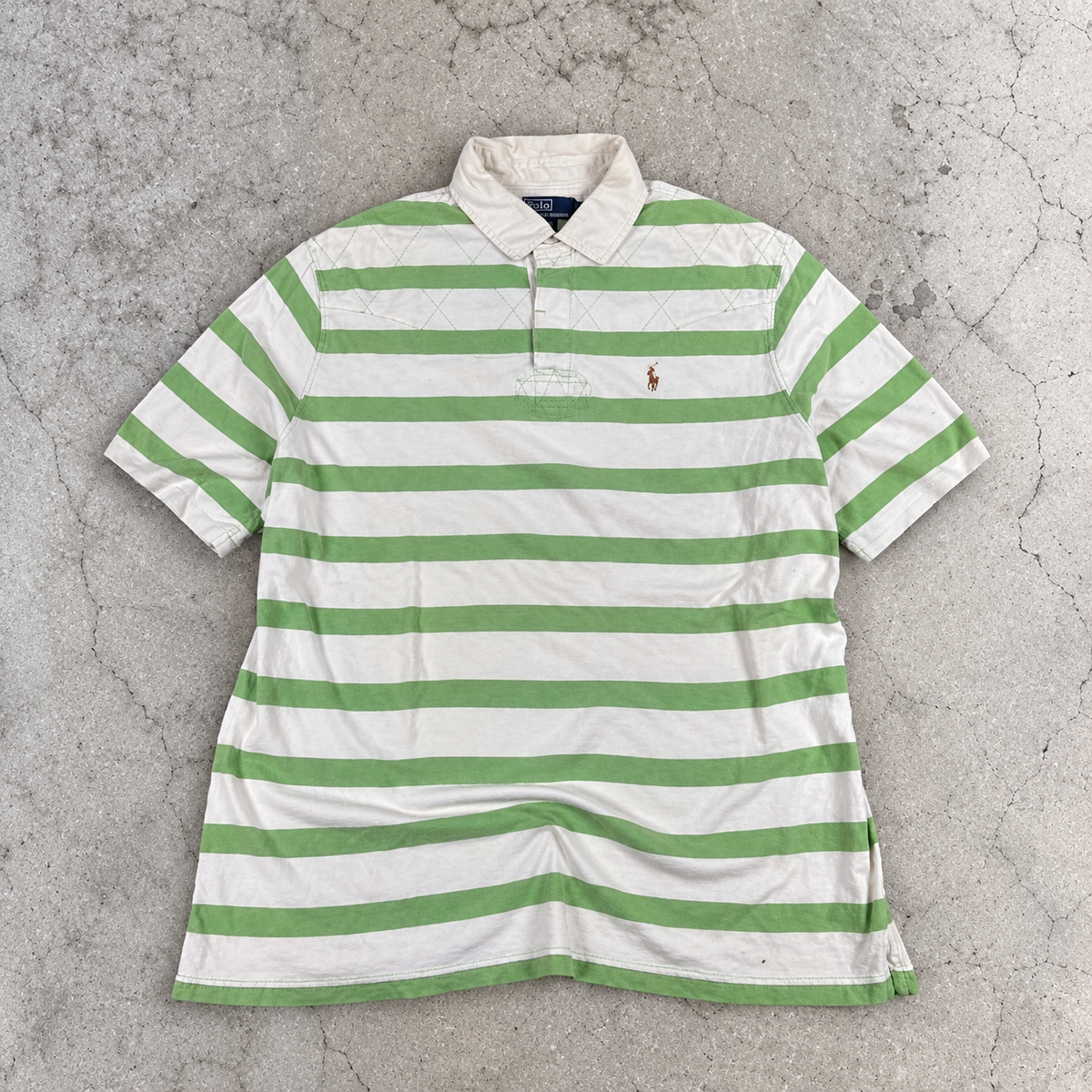 Vintage Men's 90's Ralph Lauren Polo XL Green White Stripe Small Colour Pony Shirt