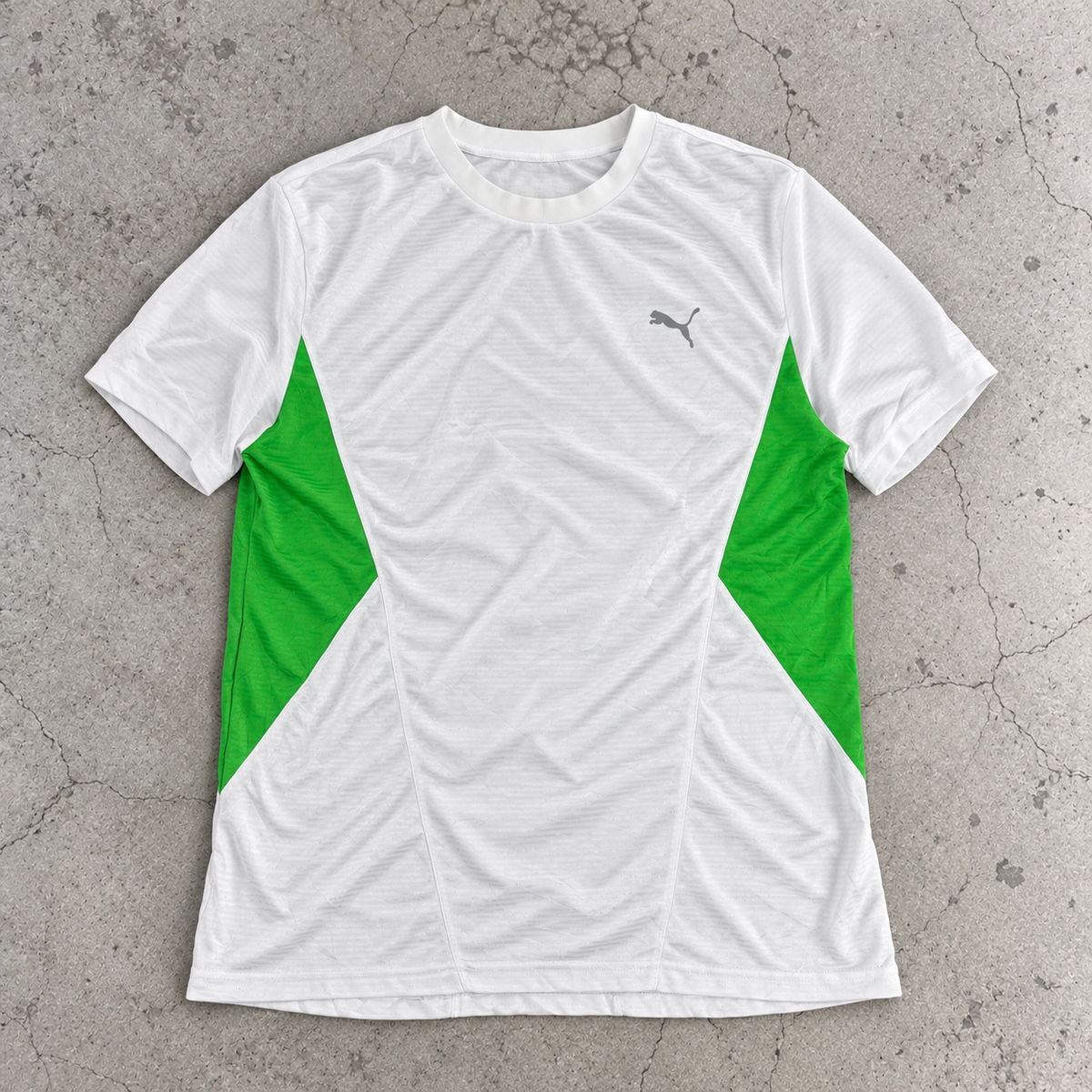 Y2K Puma Cell Running T-shirt Men's Medium White Green Japanese Dead Stock Activewear