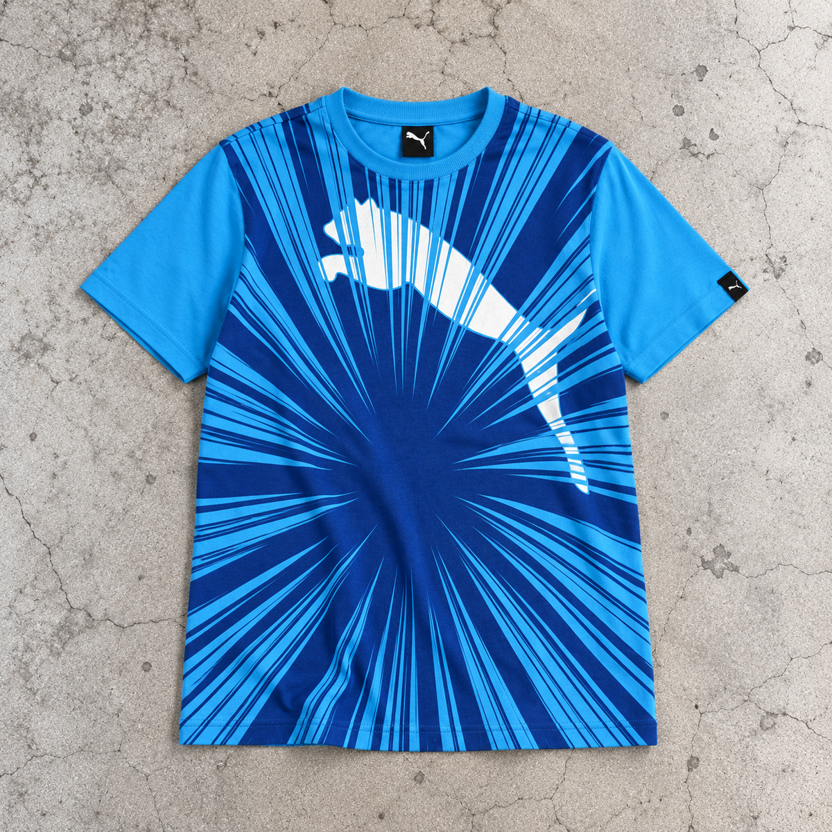 y2k Style Puma T-shirt Women's Medium Blue Shatter Graphic Running Activewear Top