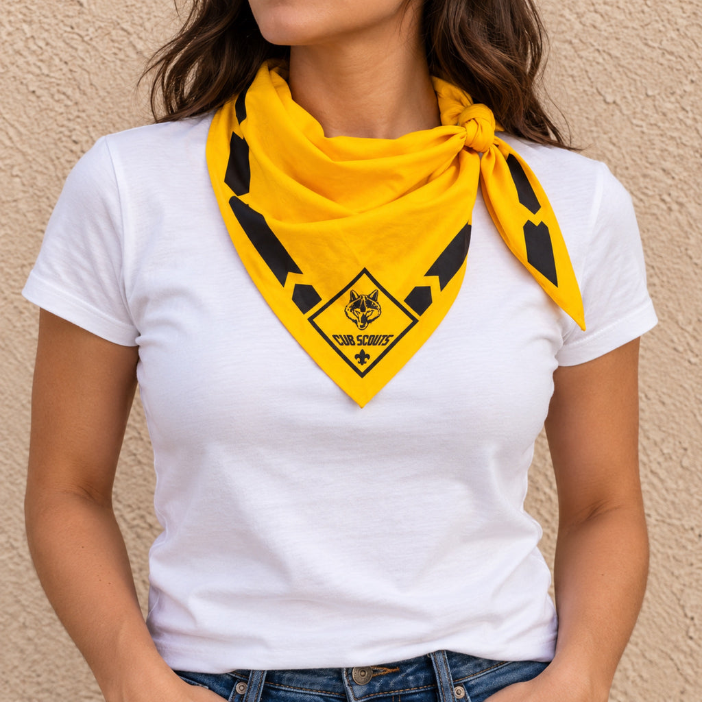 Vintage Cub Scouts Neckerchief Bandana Yellow Navy Wolf Logo photo 2