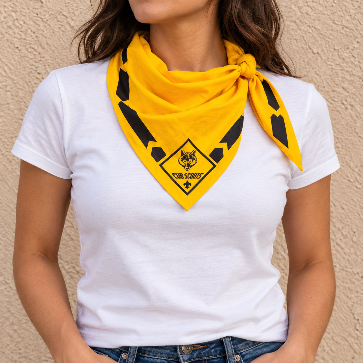 Vintage Cub Scouts Neckerchief Bandana Yellow Navy Wolf Logo photo 2