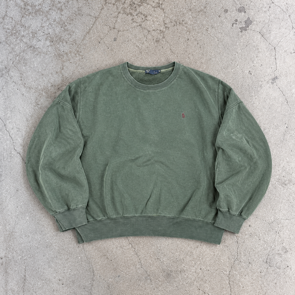 Vintage 90's Ralph Lauren Jumper Men's XL Green Faded Red Small Pony Boxy Crew Neck