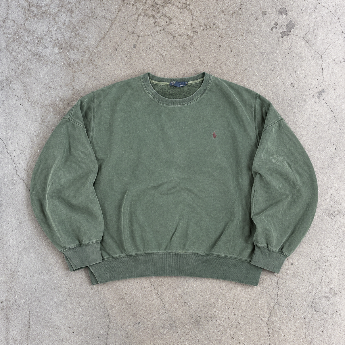 Vintage 90's Ralph Lauren Jumper Men's XL Green Faded Red Small Pony Boxy Crew Neck
