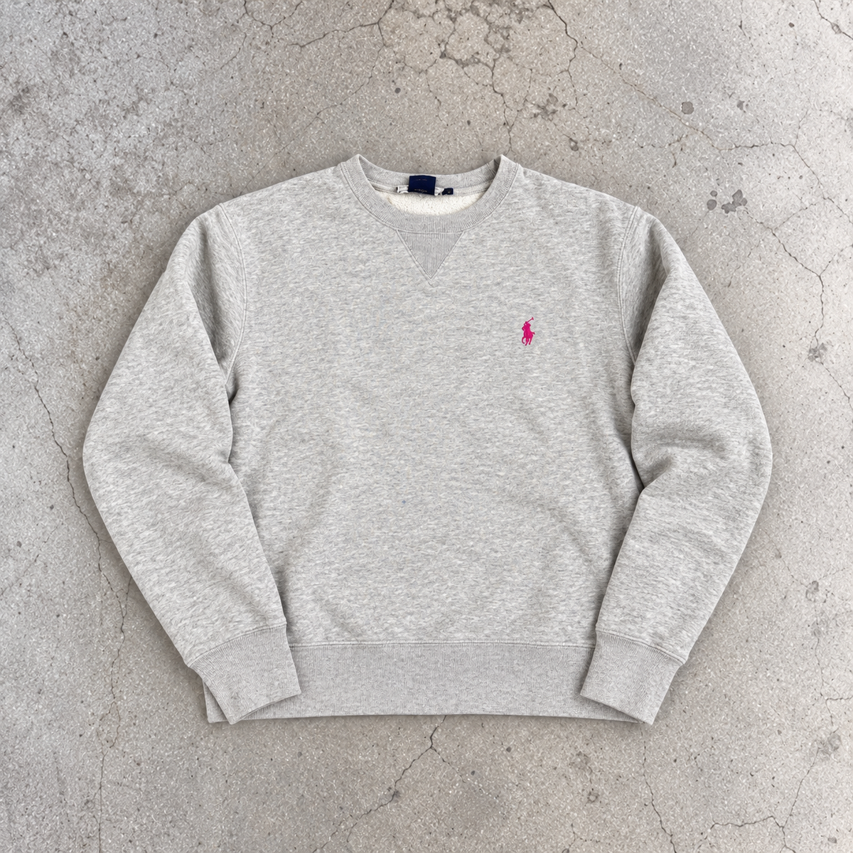 Vintage 90's Ralph Lauren Jumper Women's XS Grey Pink Small Pony Sweatshirt Crew Neck