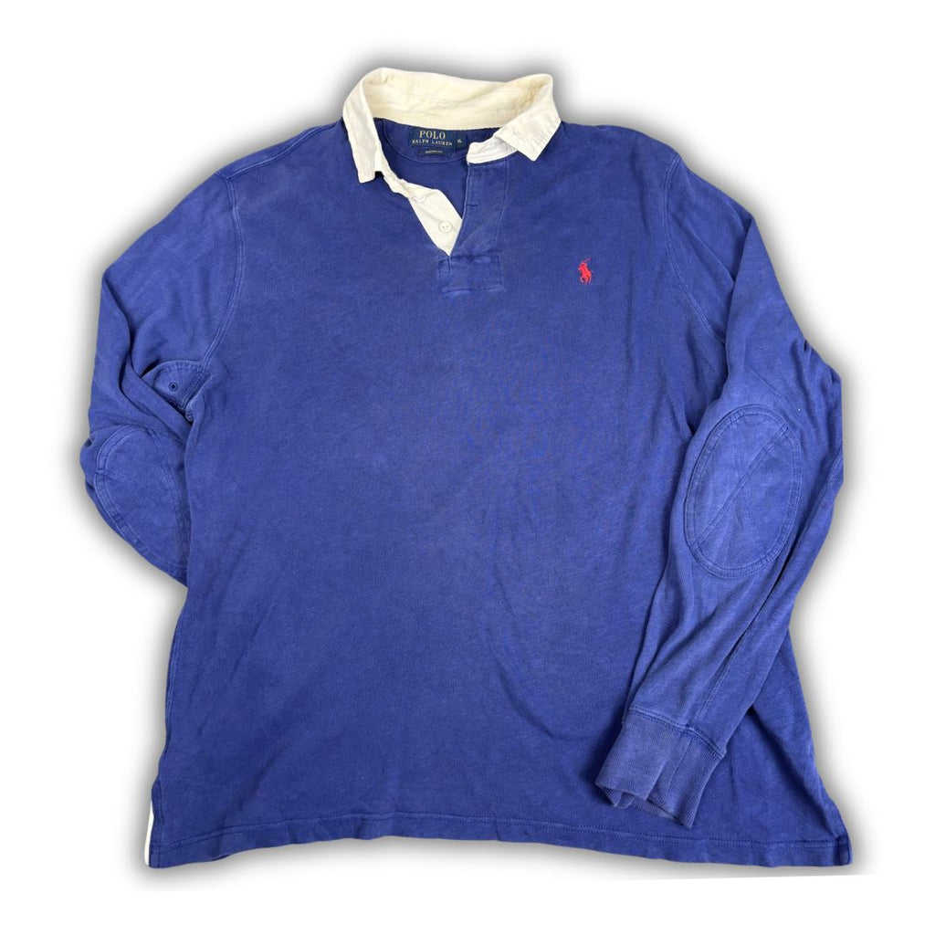 Modern Classic Ralph Lauren Rugby Polo Men's XL Navy Blue Red Pony Sleeve Pad Detail Collared